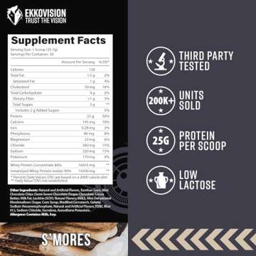 Ekko Protein Powder, S'Mores Flavor, 25 G Whey Protein per Scoop, Low Lactose, High Protein for Men ...