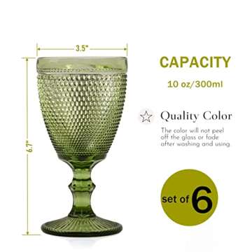 Bandesun Wine Glasses Set of 6 - Beads Goblet Glass Cup Classic Drinkware