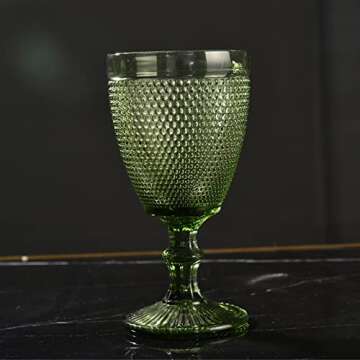 Bandesun Wine Glasses Set of 6 - Beads Goblet Glass Cup Classic Drinkware