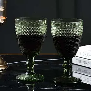 Bandesun Wine Glasses Set of 6 - Beads Goblet Glass Cup Classic Drinkware