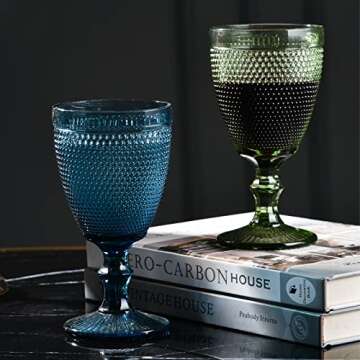 Bandesun Wine Glasses Set of 6 - Beads Goblet Glass Cup Classic Drinkware