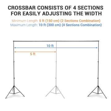 AW Backdrop Stand 10 x 7ft/3m x 2.1m Adjustable Parties Background Support System Stand with 6 Clamps 2 Sand Bags for Studio Photo Event Live Youtuber Classroom Stage for Puppets