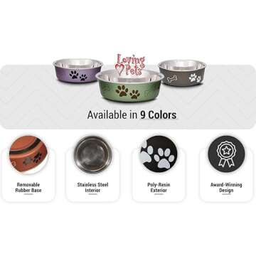 Loving Pets - Bella Bowls - Dog Food Water Bowl No Tip Stainless Steel Pet Bowl No Skid Spill Proof (Small, Champagne)