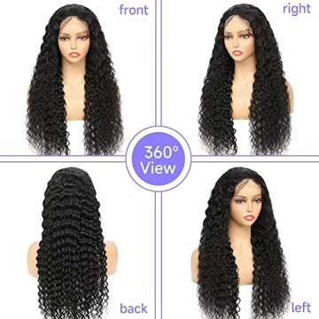 Deep Wave Closure Wig Human Hair 4×4 HD Transparent Lace Deep Wave Frontal Wig for Black Women Deep Curly Lace Front Wigs Human Hair Pre Plucked Hairline with Baby Hair Natural Black Color(20 inch)