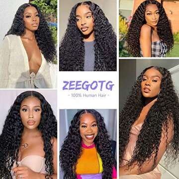 Deep Wave Closure Wig Human Hair 4×4 HD Transparent Lace Deep Wave Frontal Wig for Black Women Deep Curly Lace Front Wigs Human Hair Pre Plucked Hairline with Baby Hair Natural Black Color(20 inch)