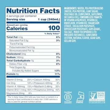 Ripple Original Plant Based Milk | 8g of Quality Sourced Pea Protein, Calcium Rich | Shelf Stable | Vegan & Non GMO Certified | Dairy, Soy, Nut, Gluten, & Lactose Free | 32 Fl Oz Cartons (Pack of 6)