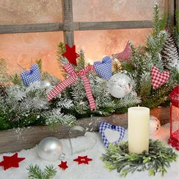 2 pcs Artificial Frosted Cedar and Pine Cone Candle Rings Christmas Candle Holder Rings Faux Cedar Twigs Wreath Mini Window Wreaths 11.8" Wide for Christmas Holiday Winter Season Decoration