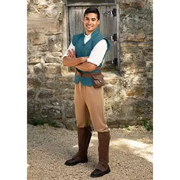 Adult Disney's Tangled Flynn Rider Halloween Costume for Men | Official Blue & Tan Hero Explorer Outfit with Vest, Shirt, Pants, Belts, Pouch, Boots X-Large