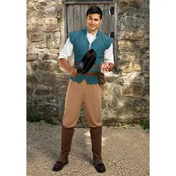 Adult Disney's Tangled Flynn Rider Halloween Costume for Men | Official Blue & Tan Hero Explorer Outfit with Vest, Shirt, Pants, Belts, Pouch, Boots X-Large