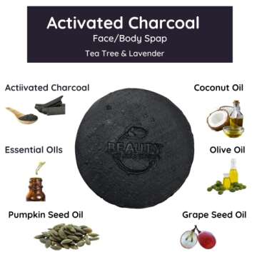 Beauty by Francesca - Handmade Activated Charcoal Soap Bar – Face and Body Bar Soap- 100% Natural and Organic Ingredients – for Acne and Oily Skin - for Men, Women 3 OZ