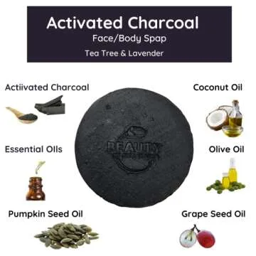 Beauty by Francesca - Handmade Activated Charcoal Soap Bar – Face and Body Bar Soap- 100% Natural and Organic Ingredients – for Acne and Oily Skin - for Men, Women 3 OZ