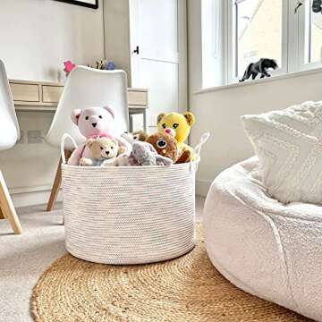 Goodpick Big Rainbow Basket 21.7 x 13.8 inches, Large Rope Basket for Nursery Living Room Bedroom, Toy Storage Basket for Clothes Towel Toy, Kids Storage Bin, 83L