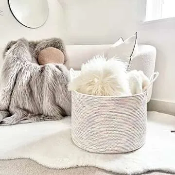 Goodpick Big Rainbow Basket 21.7 x 13.8 inches, Large Rope Basket for Nursery Living Room Bedroom, Toy Storage Basket for Clothes Towel Toy, Kids Storage Bin, 83L