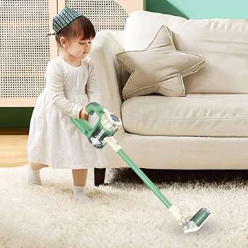 BAYMI 3-in-1 Kids Vacuum That Really Works, Toddler Toy Vacuum Cleaning Set for Children Aged 3+, Fun Kids Working Toy Vacuum Cleaner with Working Suction for Realistic Play (630Green)