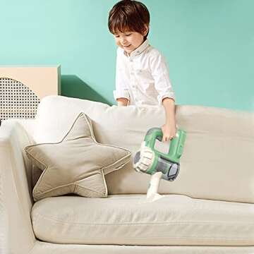 BAYMI 3-in-1 Kids Vacuum That Really Works, Toddler Toy Vacuum Cleaning Set for Children Aged 3+, Fun Kids Working Toy Vacuum Cleaner with Working Suction for Realistic Play (630Green)