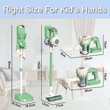 BAYMI 3-in-1 Kids Vacuum That Really Works, Toddler Toy Vacuum Cleaning Set for Children Aged 3+, Fun Kids Working Toy Vacuum Cleaner with Working Suction for Realistic Play (630Green)