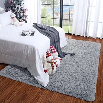 Plmmua Fluffy Shaggy Area Rug for Bedroom, Plush Fuzzy Kids Rug for Living Room, Modern Indoor Soft Home College Decor Carpet for Nursery, Dorm Room, Washable Non Slip Rug, 3 x 5 Feet, Grey