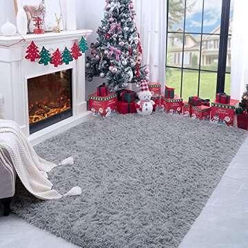 Plmmua Fluffy Shaggy Area Rug for Bedroom, Plush Fuzzy Kids Rug for Living Room, Modern Indoor Soft Home College Decor Carpet for Nursery, Dorm Room, Washable Non Slip Rug, 3 x 5 Feet, Grey