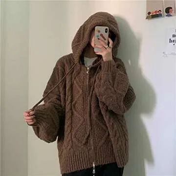 Grunge Sweaters for Women Grunge Clothes Vintage Hoodie Zip Up Sweaters Grunge Aesthetic Sweater (Br...