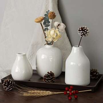 OppsArt Modern Ceramic Vases for Decor Set - Off White Decorative Flower Vase for Farmhouse Fireplac...