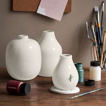 OppsArt Modern Ceramic Vases for Decor Set - Off White Decorative Flower Vase for Farmhouse Fireplace, Small Rustic Centerpiece Boho Decoration for Home Office Living Room Kitchen Shelf Table, 3-Pack