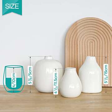 OppsArt Modern Ceramic Vases for Decor Set - Off White Decorative Flower Vase for Farmhouse Fireplace, Small Rustic Centerpiece Boho Decoration for Home Office Living Room Kitchen Shelf Table, 3-Pack