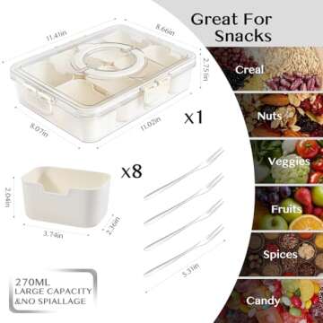 Dunruz Snackle Box Container,Portable Snack Box 8 Compartment Divided Serving Tray with Lid and Hand...