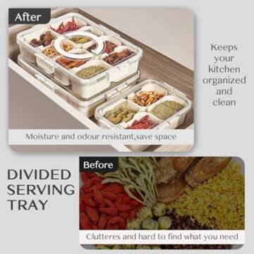 Dunruz Snackle Box Container,Portable Snack Box 8 Compartment Divided Serving Tray with Lid and Handle,Clear Storage Organizer for Fruit Candy Nuts Veggie-Perfect for Road Travel Party（1 Pack）