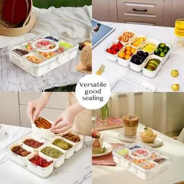 Dunruz Snackle Box Container,Portable Snack Box 8 Compartment Divided Serving Tray with Lid and Handle,Clear Storage Organizer for Fruit Candy Nuts Veggie-Perfect for Road Travel Party（1 Pack）