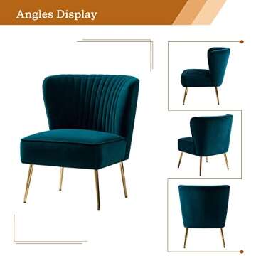 HULALA HOME Velvet Accent Chair, Modern Upholstered Cute Side Chair with Gold Metal Legs, Armless Wingback Slipper Chair Comfy Living Room Chair for Bedroom Guest Room Vanity, Teal