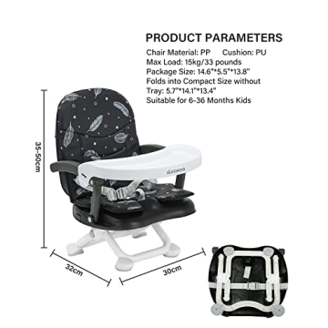 UBRAVOO Baby Booster Seat for Dining Table with Removable Tray & Cushion, 3in1 Portable Toddler Booster Seat, 4 Height Adjustable Travel High Chair for Babies and Toddlers