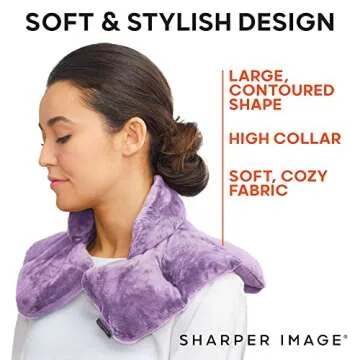 Sharper Image Heated Neck & Shoulder Wrap - Microwavable Warm & Cooling Plush Pad, Scented Aromatherapy (100% Natural Lavender & Herb Spa Blend), Pain Tension Headache Relief Therapy, Gift for Women