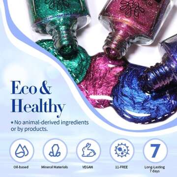 Born Pretty Chameleon Nail Polish Set Holographic Glitter Polish Sparkle Shimmer Nail Art Polish with Black Nail Polish Multicolored Nail Art Varnish 4 Bottles