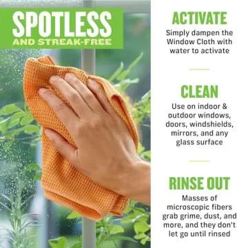 E-Cloth Window Cleaning Kit, Premium Microfiber Glass and Window Cleaner, Great for Shower Glass Doors, Indoor & Outdoor Windows and Car Windshield, Washable and Reusable, 100 Wash Guarantee, Orange