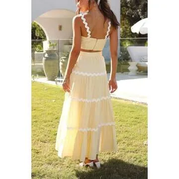 Two Piece Summer Sets for Women Sexy Flowy Maxi Skirt Set Y2k Lace Halter Crop Tank Top and Bodycon Skirt Suit Beach Outfits