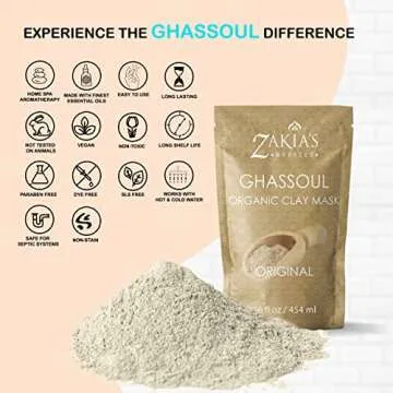 Moroccan Ghassoul Clay Mask - Organic Natural Facial Mask and Skin Care Treatment - Anti-aging Mud Mask Heals Dry & Oily Skin, Acne, Eczema & Psoriasis - 8 Oz
