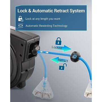 DEWENWILS Retractable Extension Cord Reel - 50 FT Heavy Duty Power Cord
