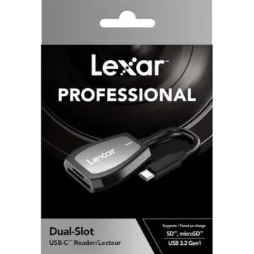 Lexar Professional USB 3.2 Type-C Dual-Slot Reader, Supports SD and microSD UHS-II Cards, Up To 312MB/s Read (LRW470U-RNHNU)