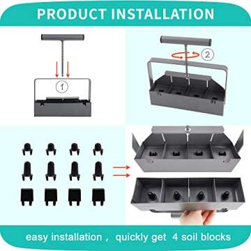 HQSLC Manual Soil Block Maker - Mini 4 Hand Held - 2” Soil Blocker for Seed Starter Transplant,Soi...