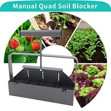 HQSLC Manual Soil Block Maker - Mini 4 Hand Held - 2” Soil Blocker for Seed Starter Transplant,Soil Block Maker Tool for Outdoor Garden Seed Plants