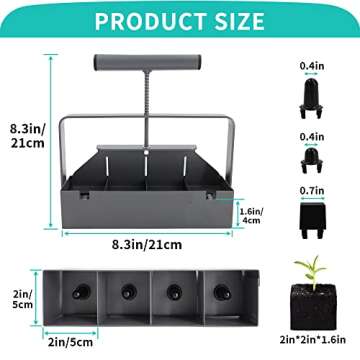 HQSLC Manual Soil Block Maker - Mini 4 Hand Held - 2” Soil Blocker for Seed Starter Transplant,Soil Block Maker Tool for Outdoor Garden Seed Plants