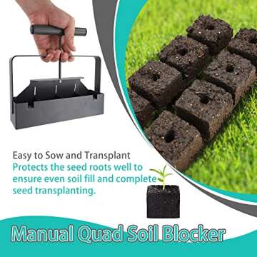 HQSLC Manual Soil Block Maker - Mini 4 Hand Held - 2” Soil Blocker for Seed Starter Transplant,Soil Block Maker Tool for Outdoor Garden Seed Plants
