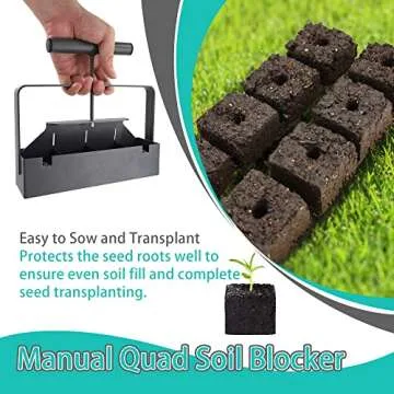 HQSLC Manual Soil Block Maker - Mini 4 Hand Held - 2” Soil Blocker for Seed Starter Transplant,Soil Block Maker Tool for Outdoor Garden Seed Plants