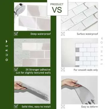 STICKGOO 10-Sheet Subway Tile Peel and Stick Backsplash, Self Adhesive Vinyl Wall Tiles, Stick on Backsplash for Kitchen and Bathroom(Thicker Design)