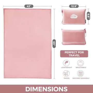SOAGREVI Travel Blanket Pillow with Pockets - Cozy Travel Essential for All Travels in Pink
