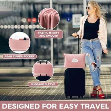 SOAGREVI Travel Blanket Pillow with Pockets, Airplane Blanket Set, Plane Blanket Compact Packable, Flight Essentials Car Pillow - Travel Essentials Gift for Women and Men on Airplanes - Pink