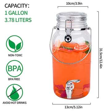 Eleganttime 1 Gallon Glass Drink Dispensers for Parties,2 Pack Beverage Dispenser With Spigot,Laundr...