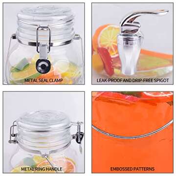 Eleganttime 1 Gallon Glass Drink Dispensers for Parties,2 Pack Beverage Dispenser With Spigot,Laundry Detergent Dispenser Punch Bowls Juice Water Dispenser for Parties