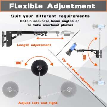 Wall Mounting Triangle Boom Arm for Ring Light, Support 180° Flexible Rotation, 21.7-45.6in Adjustable Length, Save Space, for Monolight, Softbox, Umbrella and Reflector