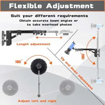 Wall Mounting Triangle Boom Arm for Ring Light, Support 180° Flexible Rotation, 21.7-45.6in Adjustable Length, Save Space, for Monolight, Softbox, Umbrella and Reflector